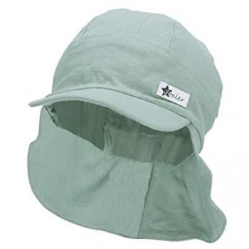 Sterntaler Mütze mit Schirm und Nacken-Schutz aus Leinen grün