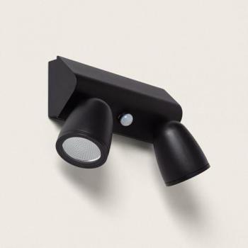 Aplique LED 12W Exterior con Detector PIR – Modelo Abel Large, Doble Foco Negro