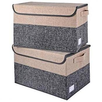 Grey & Beige Fabric Organizer Cubes with Lids – Dual Pack