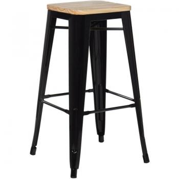 Tabouret Haut Lix Acier et Bois Naturel