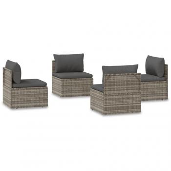 VidaXL Poly Rattan Garten-Mittelsofas 4er Set Grau 57x57x56 cm
