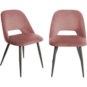 CALICOSY – Chaise repas 50x58x81,5 cm velours vieux rose, métal noir