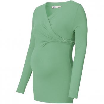 Queen Mum Damen V-Ausschnitt Shirt langarm Wickel-Optik 73006010 Grün