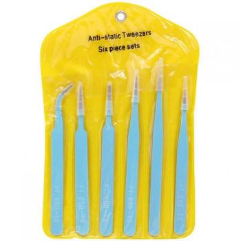 6Pcs Stainless Steel Anti-Static Tweezers for Industrial Use