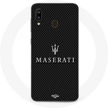 Coque Samsung A20 Maserati Blanc Texture Carbone