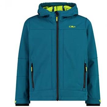 CMP chaqueta softshell infantil con capucha fija, color verde fluorescente, talla 176