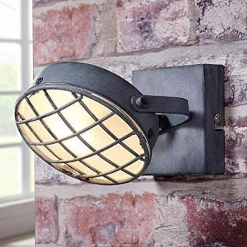 Lindby Tamin, foco industrial gris, 1 luz, cristal, G9