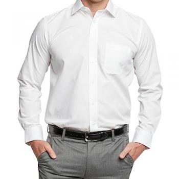 Double Two Men's Long Sleeve Non-Iron White Poplin Shirt