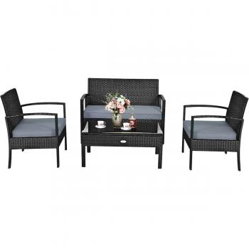 Costway Black Rattan and Steel 4-Piece Patio Furniture Set