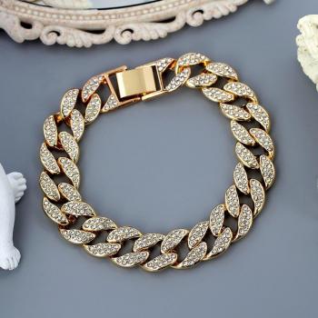 Dual‑Tone Metallic Cuban Band with Faux Diamonds