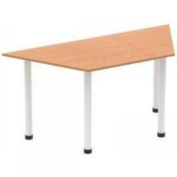 Impulse 1600mm Trapezium Table Oak Top White Post Leg