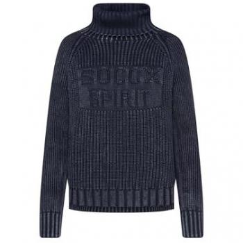SOCCX Damenpullover Rundhals XXXL Blau, 100 % Baumwolle, Intarsienmuster, Längere Rückenpartie, Lässig geschnitten
