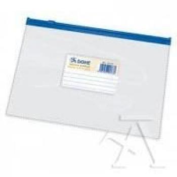 BOLSA ZIPPER A5 APAISADO PVC TRANSPARENTE CIERRE AZUL