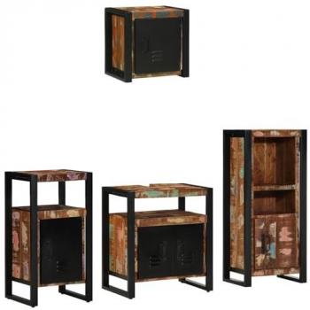 Bathroom Furniture Ensemble – Solid Reclaimed Wood, 4 Pieces, Multi‑Colour