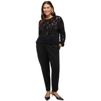 Camiseta Efecto Encaje con Escote y Puños de Canalé para Mujer