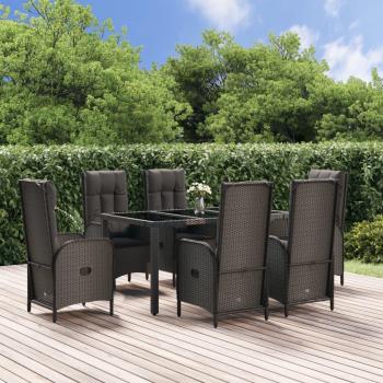 Juego de comedor exterior 7 piezas ratán sintético negro y gris