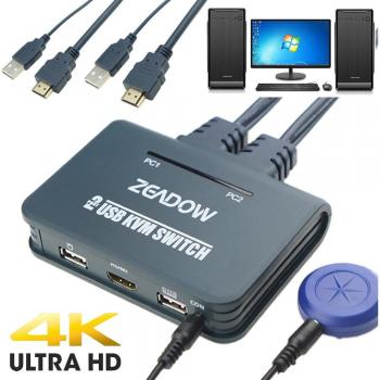 Conmutador KVM 2 Puertos HDMI con Soporte para 4K×2K@30Hz y Cables Incluidos