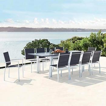 Tavolo da giardino allungabile in alluminio con 10 sedie in textilene bianco Arezzo
