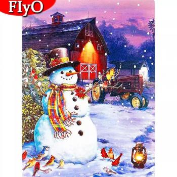 Pittura a diamante 5D Pupazzo di neve Natale Kit strass fai da te Ricamo paesaggio Artigianato Arte da parete (20X30CM)