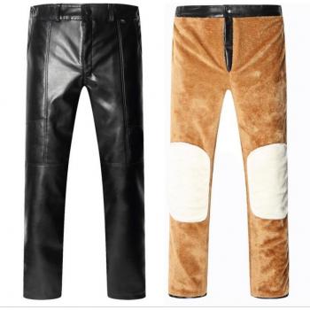 Men's Heavyweight PU Leather Trousers with Wool Lining