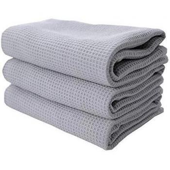 RAYKER Classic Kitchen Towels, Waffle Weave Tea Towels, 100% Cotton, Vintage Design, 3 Pack, Light Grey, 45x65cm