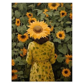 Radiant Fields: Woman Concealed Among Sunflowers