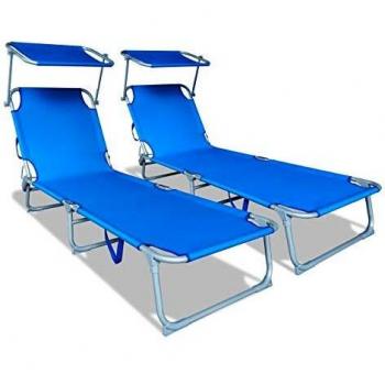 Vounot Set di 2 Lettini Prendisole Pieghevoli con Tettuccio Parasole e Schienale Regolabile, Blu