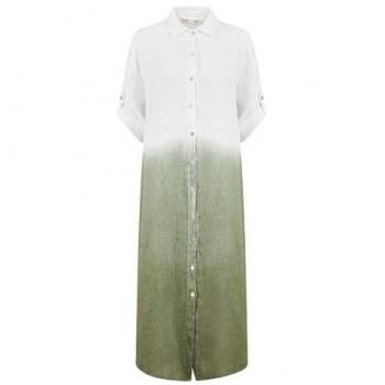 Classic White Italian Linen Midi Dress with Flared Turn-Up Sleeves – Yumi