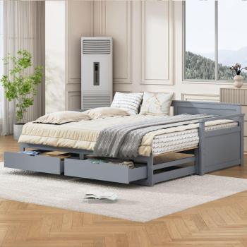 Divano Letto Estraibile 90/180x190 cm con 2 Cassetti su Ruote – Grigio (Senza Materasso)