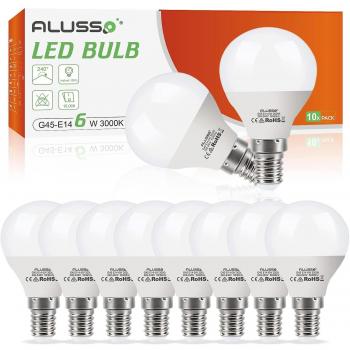 Alusso 10 Bombillas LED E14 G45 6W Luz Cálida