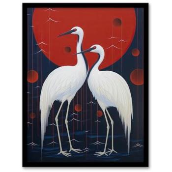 Red & Blue Celestial Crane Illustration