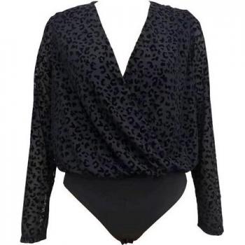 Gini London Long Sleeve Animal Burnout Bodysuit – Black, Size 14
