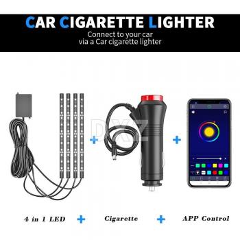 Bande LED d'ambiance pour voiture, 12 SMD, télécommande avec application, éclairage décoratif USB 12V