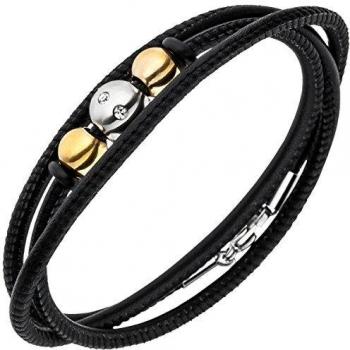 Nappa-Leder Armband schwarz mit Edelstahl und 8 Zirkonia
