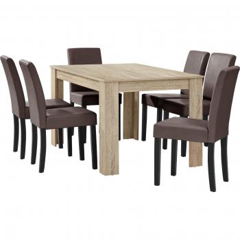 Klassieke Eettafel Set 6 Bruine Stoelen – 140x90 cm
