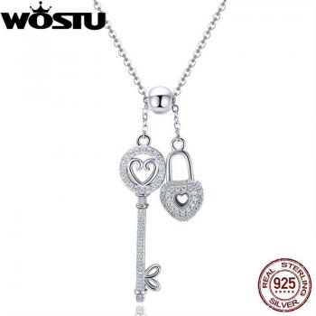 WOSTU 925 Sterling Silver Heart Key Pendant Jewelry