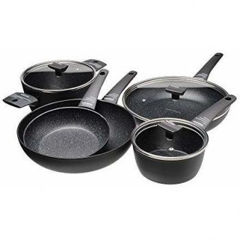 Batteria da cucina in alluminio rivestito, Compatibile con Piani Cottura ad Induzione, 8 pezzi, Moneta Yes