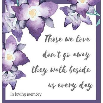 Religious quote in loving memory, condolence book to sign