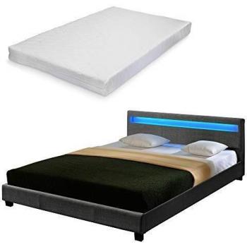 Lit Design Rembourré avec Éclairage LED 180x200 cm Gris Foncé