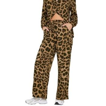 PixieGirl Petite Leopard Print Drawstring Wide Leg Trousers – Brown – Size 8