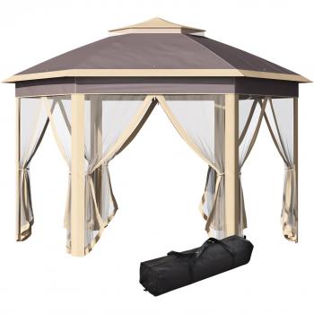 Carpa de Fiesta Plegable 4,05x3,4x2,85 m con Mosquiteras y Bolsa de Transporte Beige