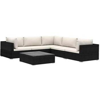 VidaXL Set Divani da Esterno 6 pz con Cuscini in Polyrattan Nero