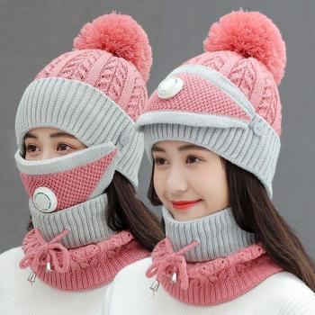 Women's Knitted Scarf Mask Hat Set for Cold Weather