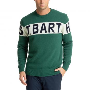 MC2 Saint Barth Men's Green Abstract Multicolour Jumper, Size L, Round-neck with Logo Embroideries