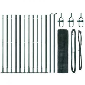 Clôture en fil soudé Vidaxl – 0,5 × 25 m, couleur verte, 13 poteaux et panneaux flancés
