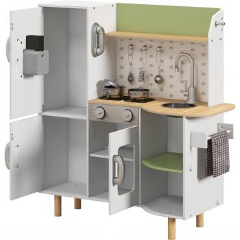 Cucina Giocattolo AIYAPLAY per Bambini con Macchina del Ghiaccio, 84x34x89 cm, Bianco e Verde