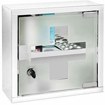 Armoire à pharmacie sous clé en inox et verre satiné