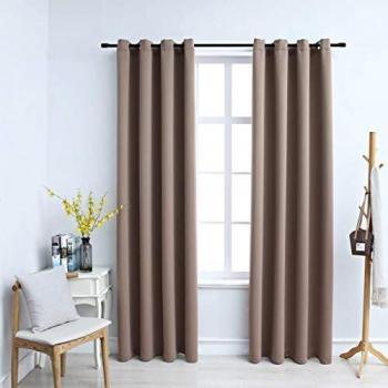 Metal Ring Blackout Curtains in Taupe Color, 2-Pack, 140x225 cm, Vidaxl