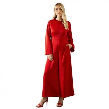 Wallis Red Wide Leg Petite Trumpet Jumpsuit
