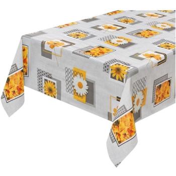 Surface de repas en plastique ciré « Fleurs marguerites » – 140×140 cm